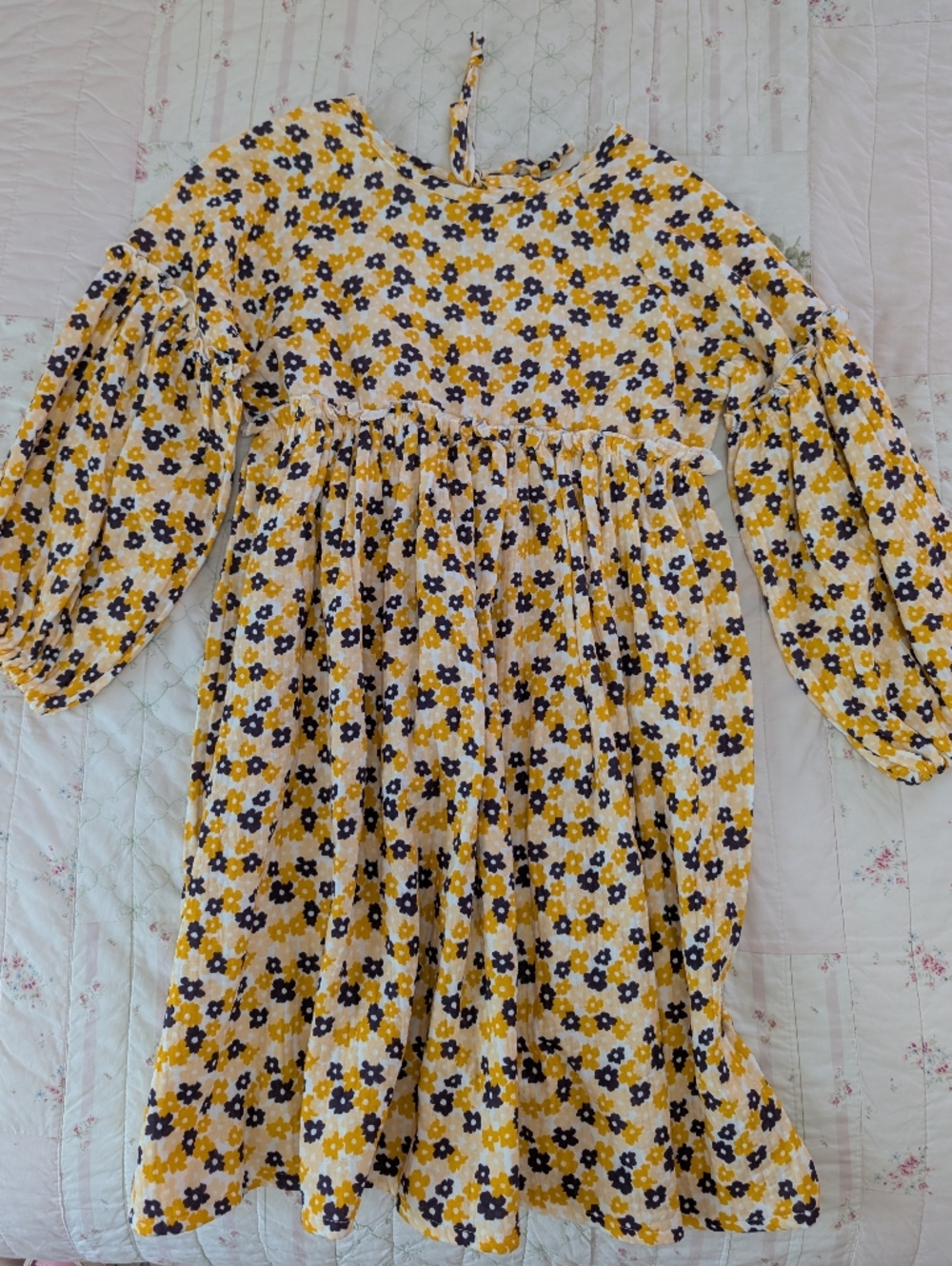 Yellow Floral Smocked Waist Midi Dress